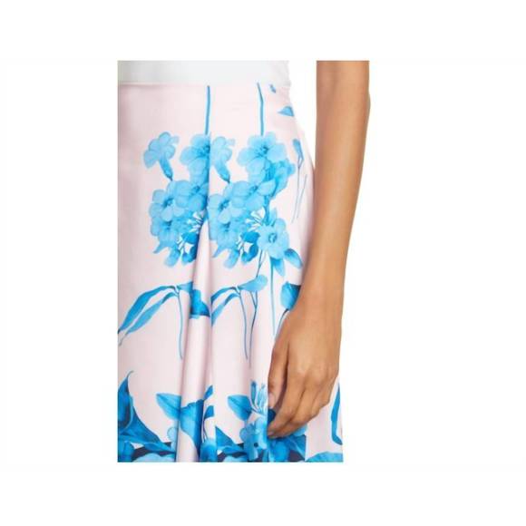NEW TED BAKER floral asymmetrical satin midi skirt in pink - Picture 4 of 5